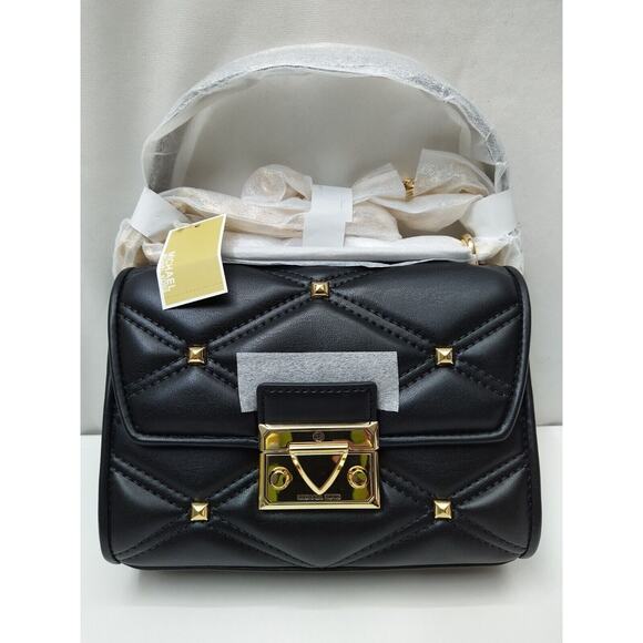 Michael Kors Serena Quilted Pushlock Satchel Crossbody Bag in Black - NWT $498 - Picture 2 of 12